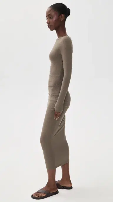 James Perse Ruched Long Sleeve Dress Caribou | Thumbnail 4 James Perse Ruched Long Sleeve Dress Caribou | Thumbnail 4