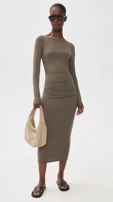 James Perse Ruched Long Sleeve Dress Caribou | Thumbnail 5 James Perse Ruched Long Sleeve Dress Caribou | Thumbnail 5
