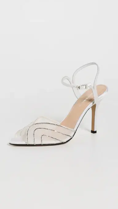 Mach & Mach Rainbow Trim Satin Sandals White | Thumbnail 2 Mach & Mach Rainbow Trim Satin Sandals White | Thumbnail 2