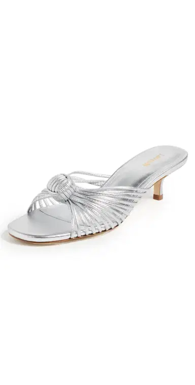 Larroudé Valerie Mule Sandals Silver Metallic Leather | Thumbnail 1 Larroudé Valerie Mule Sandals Silver Metallic Leather | Thumbnail 1