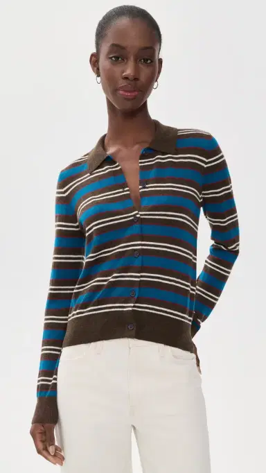 Pistola Lyvia Long Sleeve Merino Polo Cardigan Tealwood tripe | Thumbnail 2 Pistola Lyvia Long Sleeve Merino Polo Cardigan Tealwood tripe | Thumbnail 2