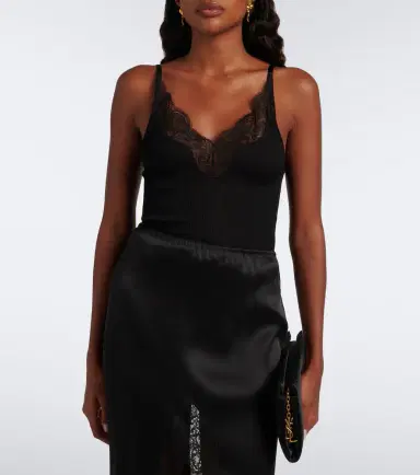 Saint Laurent Lace-trimmed ribbed-knit silk bodysuit | Thumbnail 2 Saint Laurent Lace-trimmed ribbed-knit silk bodysuit | Thumbnail 2