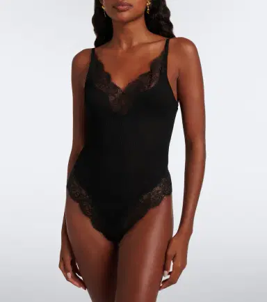 Saint Laurent Lace-trimmed ribbed-knit silk bodysuit | Thumbnail 4 Saint Laurent Lace-trimmed ribbed-knit silk bodysuit | Thumbnail 4