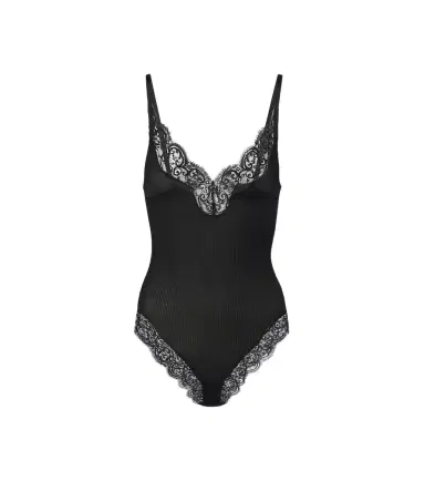 Saint Laurent Lace-trimmed ribbed-knit silk bodysuit | Thumbnail 1 Saint Laurent Lace-trimmed ribbed-knit silk bodysuit | Thumbnail 1