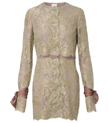 Saint Laurent Silk-trimmed lace minidress | Thumbnail 1 Saint Laurent Silk-trimmed lace minidress | Thumbnail 1