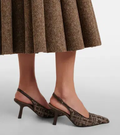 Brunello Cucinelli Beaded checked leather-trimmed slingback pumps | Thumbnail 3 Brunello Cucinelli Beaded checked leather-trimmed slingback pumps | Thumbnail 3