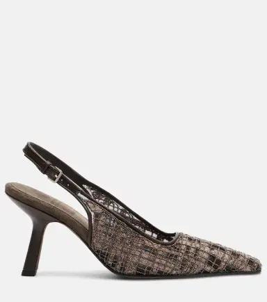 Brunello Cucinelli Beaded checked leather-trimmed slingback pumps | Thumbnail 5 Brunello Cucinelli Beaded checked leather-trimmed slingback pumps | Thumbnail 5