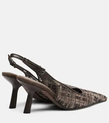 Brunello Cucinelli Beaded checked leather-trimmed slingback pumps | Thumbnail 6 Brunello Cucinelli Beaded checked leather-trimmed slingback pumps | Thumbnail 6