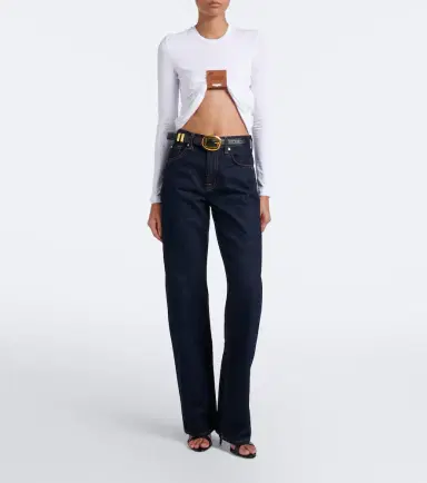 Jean Paul Gaultier Gathered leather-trimmed jersey top | Thumbnail 2 Jean Paul Gaultier Gathered leather-trimmed jersey top | Thumbnail 2