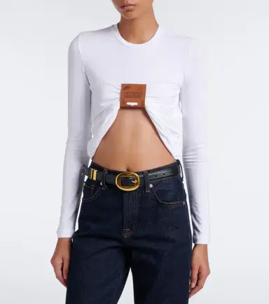 Jean Paul Gaultier Gathered leather-trimmed jersey top | Thumbnail 4 Jean Paul Gaultier Gathered leather-trimmed jersey top | Thumbnail 4