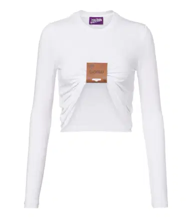 Jean Paul Gaultier Gathered leather-trimmed jersey top | Thumbnail 1 Jean Paul Gaultier Gathered leather-trimmed jersey top | Thumbnail 1