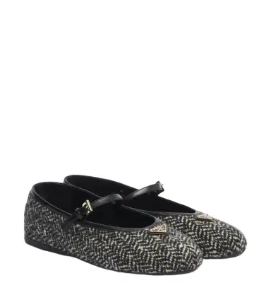 Prada Chevron tweed Mary Jane ballet flats | Thumbnail 1 Prada Chevron tweed Mary Jane ballet flats | Thumbnail 1