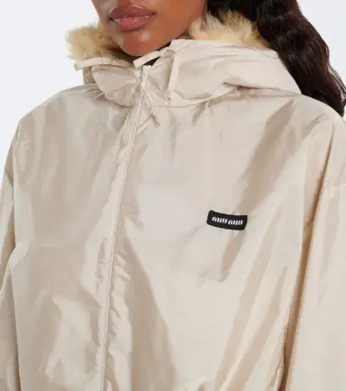 Miu Miu Cropped hooded shearling-trimmed jacket | Thumbnail 3 Miu Miu Cropped hooded shearling-trimmed jacket | Thumbnail 3