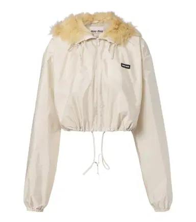 Miu Miu Cropped hooded shearling-trimmed jacket | Thumbnail 1 Miu Miu Cropped hooded shearling-trimmed jacket | Thumbnail 1