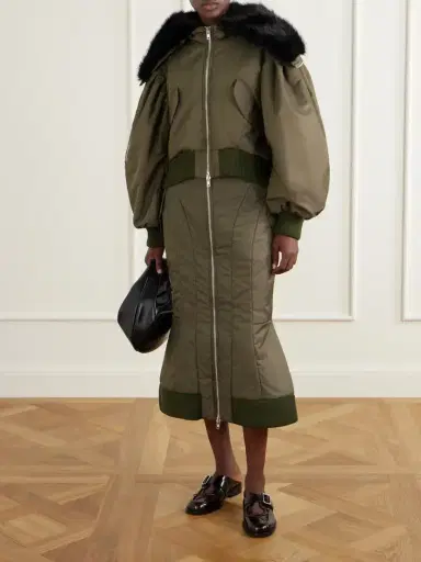Simone Rocha Hooded Cropped Plush-trimmed Shell Bomber Jacket | Thumbnail 2 Simone Rocha Hooded Cropped Plush-trimmed Shell Bomber Jacket | Thumbnail 2