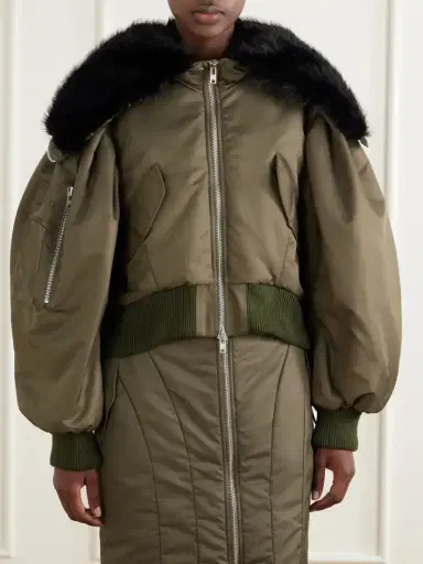 Simone Rocha Hooded Cropped Plush-trimmed Shell Bomber Jacket | Thumbnail 3 Simone Rocha Hooded Cropped Plush-trimmed Shell Bomber Jacket | Thumbnail 3
