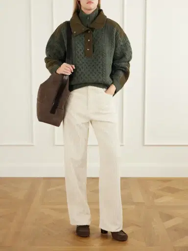 Sea Allen Cotton Corduroy-trimmed Cable-knit Wool Sweater | Thumbnail 2 Sea Allen Cotton Corduroy-trimmed Cable-knit Wool Sweater | Thumbnail 2