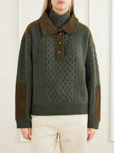 Sea Allen Cotton Corduroy-trimmed Cable-knit Wool Sweater | Thumbnail 3 Sea Allen Cotton Corduroy-trimmed Cable-knit Wool Sweater | Thumbnail 3