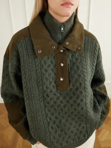Sea Allen Cotton Corduroy-trimmed Cable-knit Wool Sweater | Thumbnail 5 Sea Allen Cotton Corduroy-trimmed Cable-knit Wool Sweater | Thumbnail 5