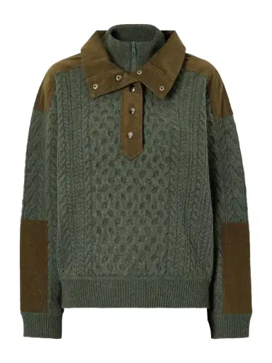 Sea Allen Cotton Corduroy-trimmed Cable-knit Wool Sweater | Thumbnail 1 Sea Allen Cotton Corduroy-trimmed Cable-knit Wool Sweater | Thumbnail 1