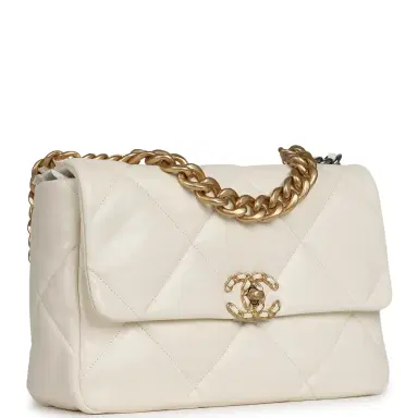 Chanel Chanel Large 19 Flap Bag White Shiny Lambskin Mixed Metal Hardware | Thumbnail 2 Chanel Chanel Large 19 Flap Bag White Shiny Lambskin Mixed Metal Hardware | Thumbnail 2