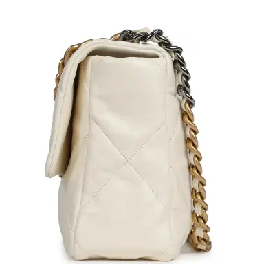 Chanel Chanel Large 19 Flap Bag White Shiny Lambskin Mixed Metal Hardware | Thumbnail 4 Chanel Chanel Large 19 Flap Bag White Shiny Lambskin Mixed Metal Hardware | Thumbnail 4