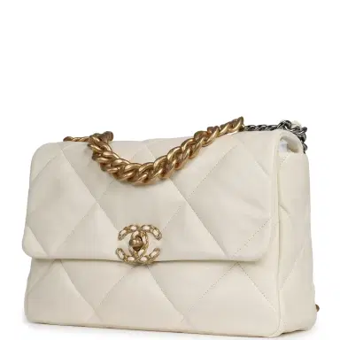 Chanel Chanel Large 19 Flap Bag White Shiny Lambskin Mixed Metal Hardware | Thumbnail 5 Chanel Chanel Large 19 Flap Bag White Shiny Lambskin Mixed Metal Hardware | Thumbnail 5
