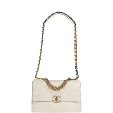 Chanel Chanel Large 19 Flap Bag White Shiny Lambskin Mixed Metal Hardware | Thumbnail 7 Chanel Chanel Large 19 Flap Bag White Shiny Lambskin Mixed Metal Hardware | Thumbnail 7