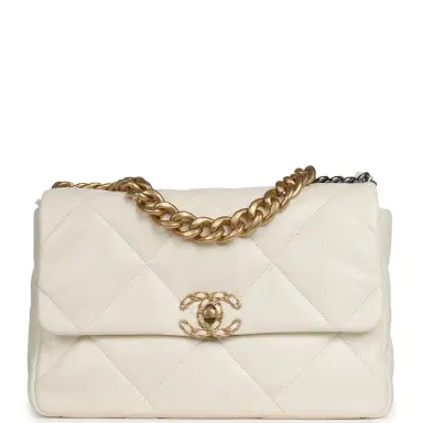 Chanel Chanel Large 19 Flap Bag White Shiny Lambskin Mixed Metal Hardware | Thumbnail 1 Chanel Chanel Large 19 Flap Bag White Shiny Lambskin Mixed Metal Hardware | Thumbnail 1