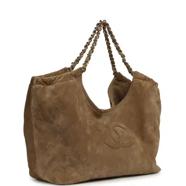 Chanel Chanel Large CC Cabas Hobo Bag Dark Beige Suede Gold Hardware | Thumbnail 2 Chanel Chanel Large CC Cabas Hobo Bag Dark Beige Suede Gold Hardware | Thumbnail 2