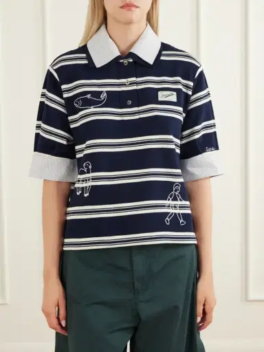 Sea Mina Embroidered Striped Polo Shirt | Thumbnail 3 Sea Mina Embroidered Striped Polo Shirt | Thumbnail 3