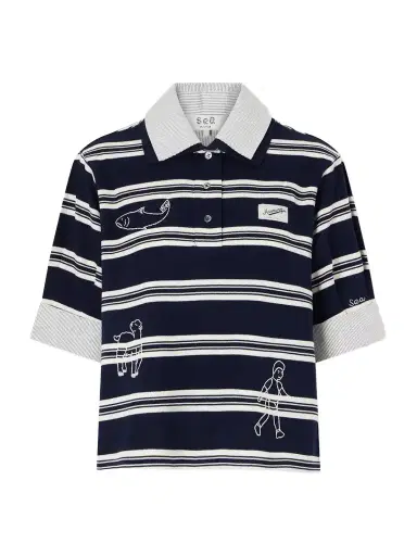 Sea Mina Embroidered Striped Polo Shirt | Thumbnail 1 Sea Mina Embroidered Striped Polo Shirt | Thumbnail 1