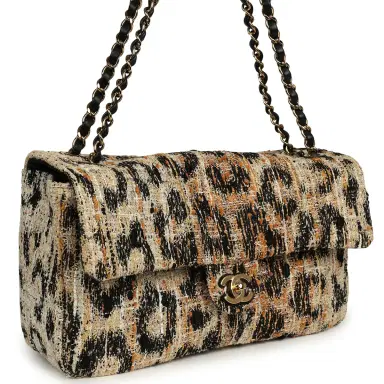Chanel Chanel Maxi Leopard Print "Souplissimo" Small Flap Bag Brown, Black, White Tweed, Mixed Fibers Gold Hardware | Thumbnail 2 Chanel Chanel Maxi Leopard Print "Souplissimo" Small Flap Bag Brown, Black, White Tweed, Mixed Fibers Gold Hardware | Thumbnail 2