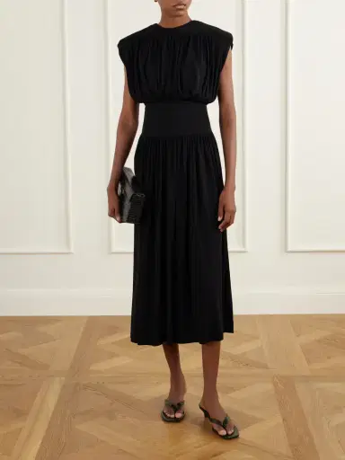 Anine Bing Fran Gathered Crepe Midi Dress | Thumbnail 2 Anine Bing Fran Gathered Crepe Midi Dress | Thumbnail 2