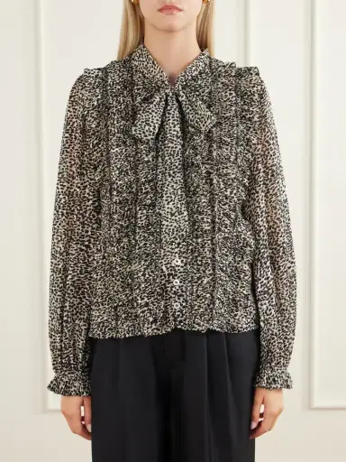 Sea Charlize Tie-detailed Ruffled Animal-print Chiffon Blouse | Thumbnail 3 Sea Charlize Tie-detailed Ruffled Animal-print Chiffon Blouse | Thumbnail 3