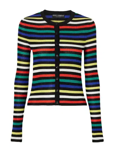 Dolce & Gabbana Ribbed Striped Silk Cardigan | Thumbnail 1 Dolce & Gabbana Ribbed Striped Silk Cardigan | Thumbnail 1