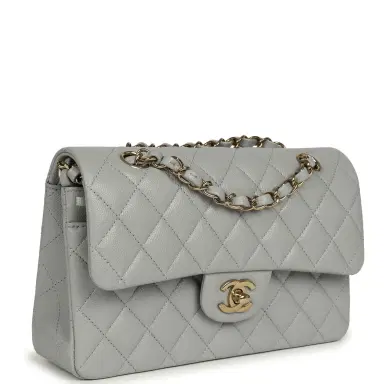 Chanel Chanel Small Classic Double Flap Bag Light Grey Caviar Light Gold Hardware | Thumbnail 2 Chanel Chanel Small Classic Double Flap Bag Light Grey Caviar Light Gold Hardware | Thumbnail 2