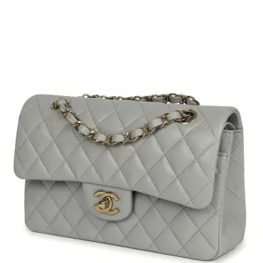 Chanel Chanel Small Classic Double Flap Bag Light Grey Caviar Light Gold Hardware | Thumbnail 5 Chanel Chanel Small Classic Double Flap Bag Light Grey Caviar Light Gold Hardware | Thumbnail 5