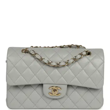 Chanel Chanel Small Classic Double Flap Bag Light Grey Caviar Light Gold Hardware | Thumbnail 1 Chanel Chanel Small Classic Double Flap Bag Light Grey Caviar Light Gold Hardware | Thumbnail 1