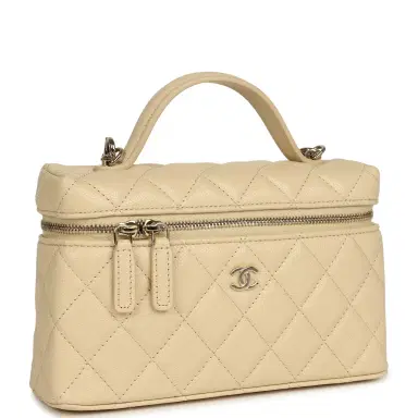 Chanel Chanel Top Handle Long Vanity Case with Chain Beige Shiny Caviar Light Gold Hardware | Thumbnail 2 Chanel Chanel Top Handle Long Vanity Case with Chain Beige Shiny Caviar Light Gold Hardware | Thumbnail 2