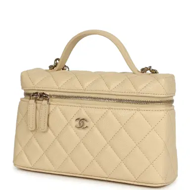Chanel Chanel Top Handle Long Vanity Case with Chain Beige Shiny Caviar Light Gold Hardware | Thumbnail 5 Chanel Chanel Top Handle Long Vanity Case with Chain Beige Shiny Caviar Light Gold Hardware | Thumbnail 5