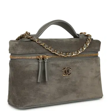 Chanel Chanel Top Handle Long Vanity Case with Chain Dark Grey Suede Gold Hardware | Thumbnail 2 Chanel Chanel Top Handle Long Vanity Case with Chain Dark Grey Suede Gold Hardware | Thumbnail 2
