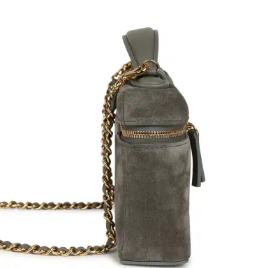 Chanel Chanel Top Handle Long Vanity Case with Chain Dark Grey Suede Gold Hardware | Thumbnail 3 Chanel Chanel Top Handle Long Vanity Case with Chain Dark Grey Suede Gold Hardware | Thumbnail 3