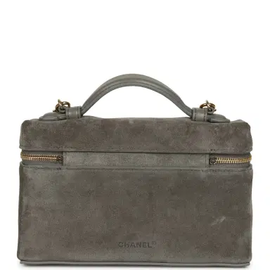 Chanel Chanel Top Handle Long Vanity Case with Chain Dark Grey Suede Gold Hardware | Thumbnail 4 Chanel Chanel Top Handle Long Vanity Case with Chain Dark Grey Suede Gold Hardware | Thumbnail 4