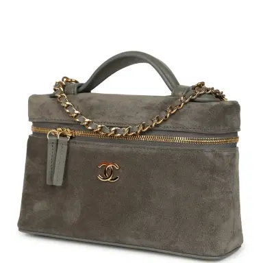 Chanel Chanel Top Handle Long Vanity Case with Chain Dark Grey Suede Gold Hardware | Thumbnail 5 Chanel Chanel Top Handle Long Vanity Case with Chain Dark Grey Suede Gold Hardware | Thumbnail 5