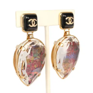Chanel Chanel Tweed Drop Earrings Black Enamel Gold Tone Hardware | Thumbnail 2 Chanel Chanel Tweed Drop Earrings Black Enamel Gold Tone Hardware | Thumbnail 2