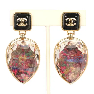 Chanel Chanel Tweed Drop Earrings Black Enamel Gold Tone Hardware | Thumbnail 1 Chanel Chanel Tweed Drop Earrings Black Enamel Gold Tone Hardware | Thumbnail 1
