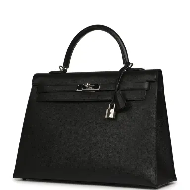 HERMÈS gerry Pre-owned Hermes Kelly Sellier 35 Black Epsom Palladium Hardware | Thumbnail 5 HERMÈS gerry Pre-owned Hermes Kelly Sellier 35 Black Epsom Palladium Hardware | Thumbnail 5