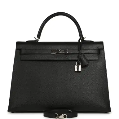 HERMÈS gerry Pre-owned Hermes Kelly Sellier 35 Black Epsom Palladium Hardware | Thumbnail 1 HERMÈS gerry Pre-owned Hermes Kelly Sellier 35 Black Epsom Palladium Hardware | Thumbnail 1