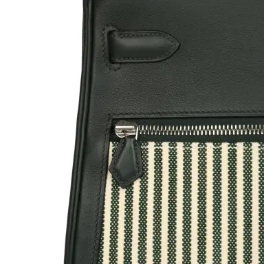 HERMÈS Hermes Kelly Lakis 35 Vert Anglais Swift, Toile Riga Palladium Hardware | Thumbnail 7 HERMÈS Hermes Kelly Lakis 35 Vert Anglais Swift, Toile Riga Palladium Hardware | Thumbnail 7